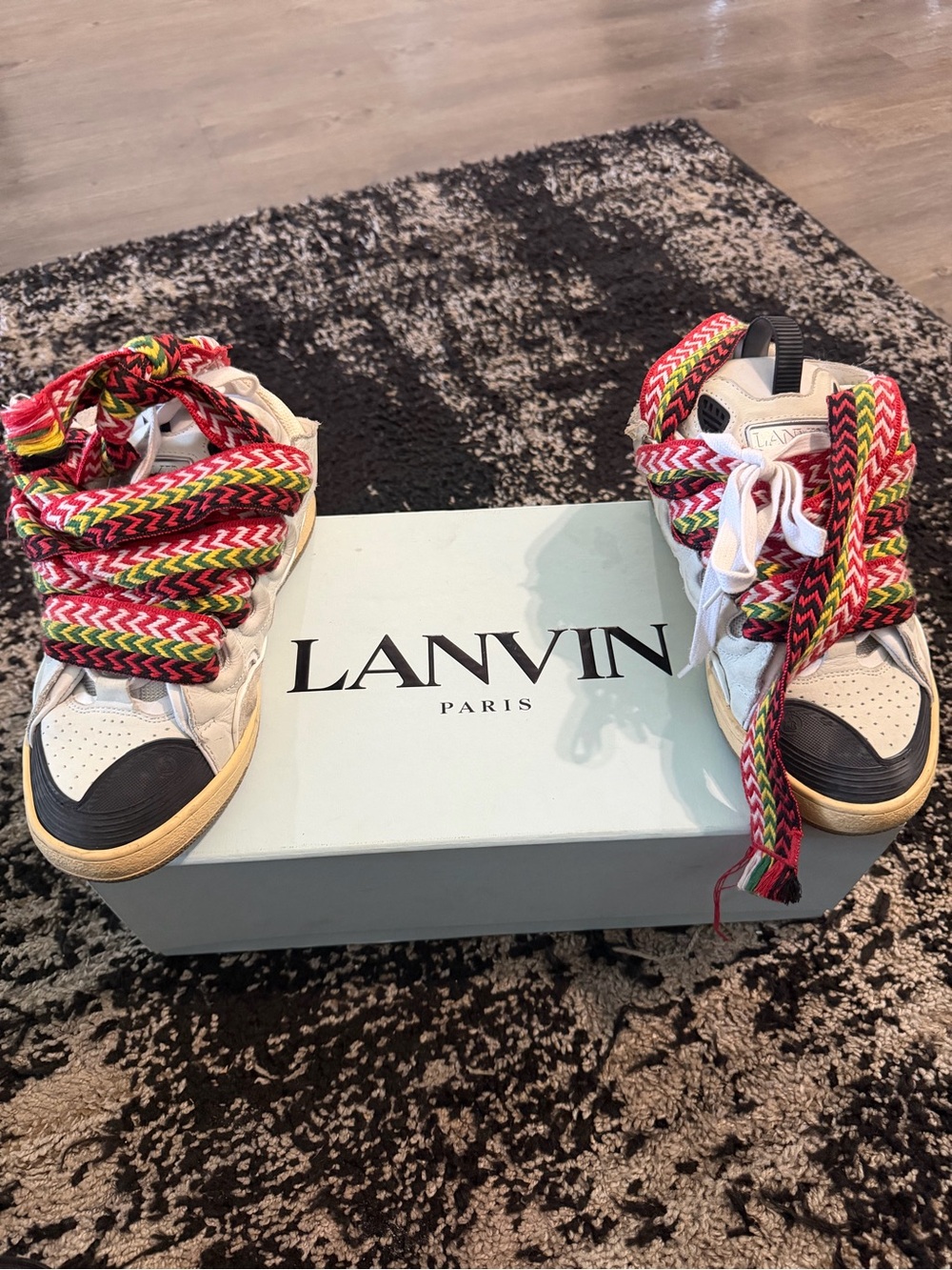 Lanvin White Sneakers with Multicolor Braided Laces